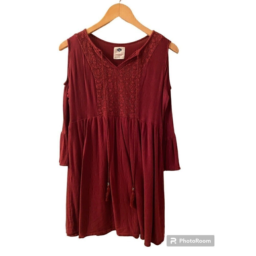 Sadi Roberson Dress/Tunic Top. Coldshoulder Boho Red Sz.M